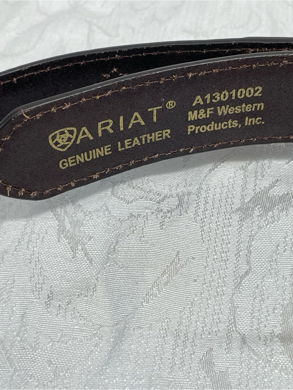 Ariat Brown Leather Western Belt with Silver and Gold Oval Buckle - Picture 6 of 14